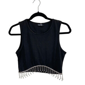 NWT Maysoar Black Sleeveless Croptop Fringe Small